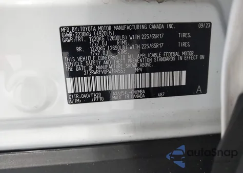2023 Toyota Rav4 Hybrid Xle z USA, uszkodzony, nr VIN 2T3RWRFV0PW184553